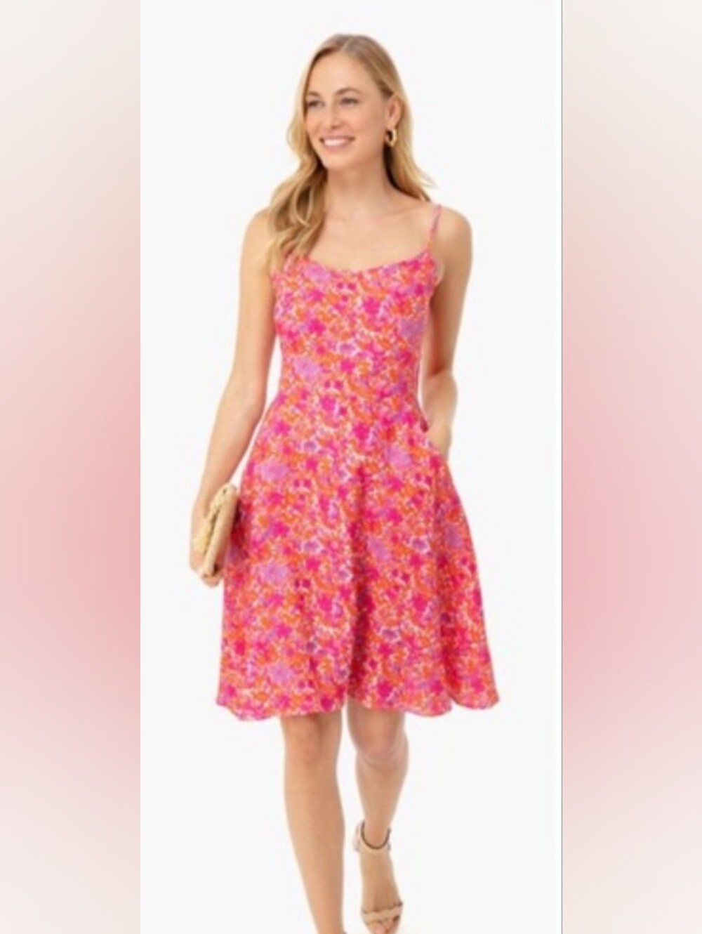 Tuckernuck Miami Iris Vibrant Hot Pink Floral Linen Cotton Floral Dress Xs